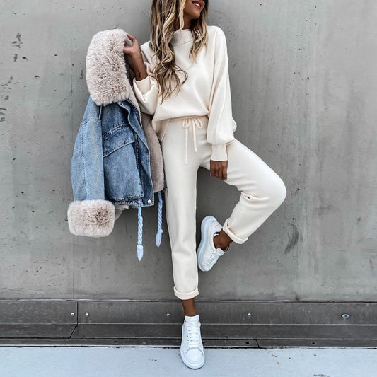 High Neck Long Sleeve Trousers Set