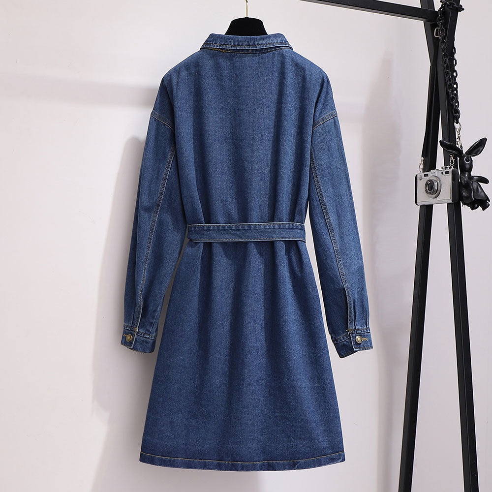 Mid-length A-line Long-sleeved Denim Dress