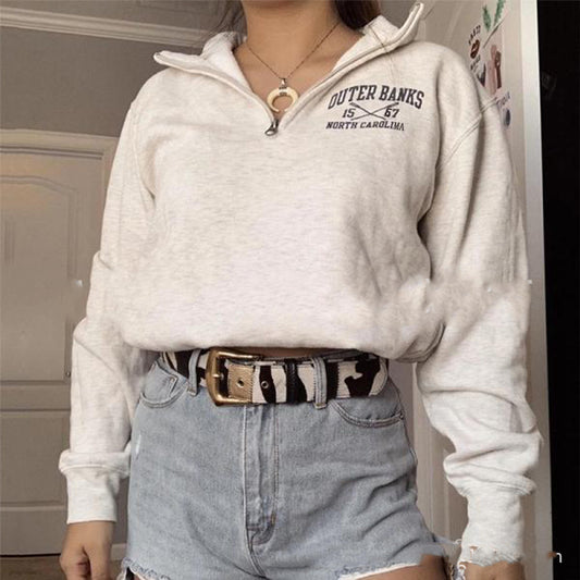 Pullover Standing Collar Long-Sleeved Sweatshirt