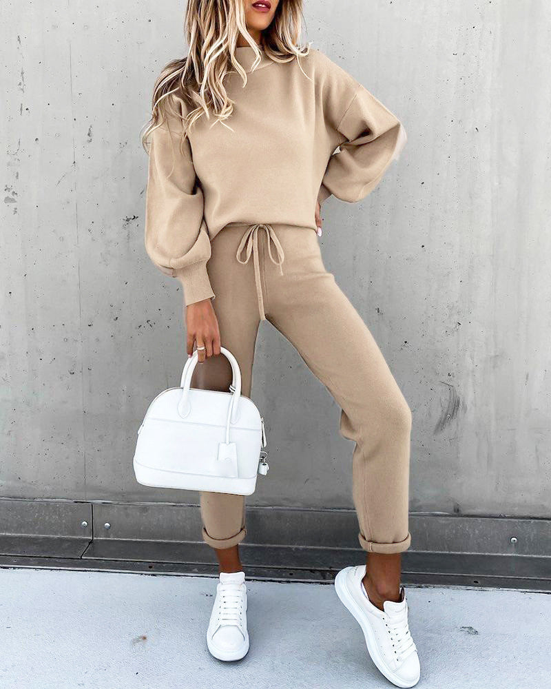 High Neck Long Sleeve Trousers Set