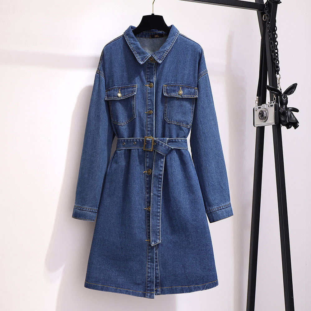 Mid-length A-line Long-sleeved Denim Dress