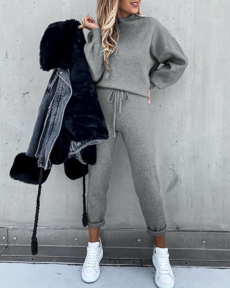 High Neck Long Sleeve Trousers Set