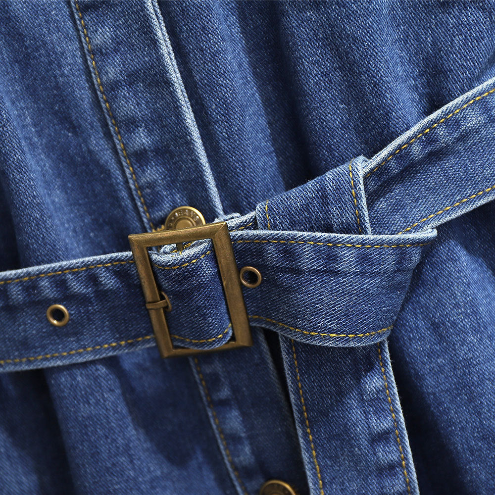 Mid-length A-line Long-sleeved Denim Dress