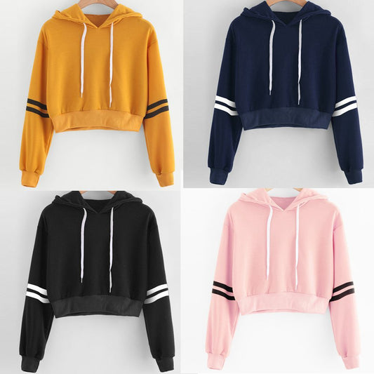 Striped cropped hooded sweatshirt