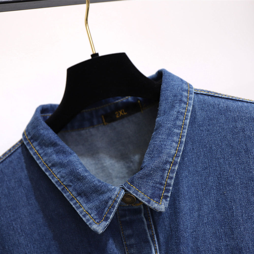Mid-length A-line Long-sleeved Denim Dress