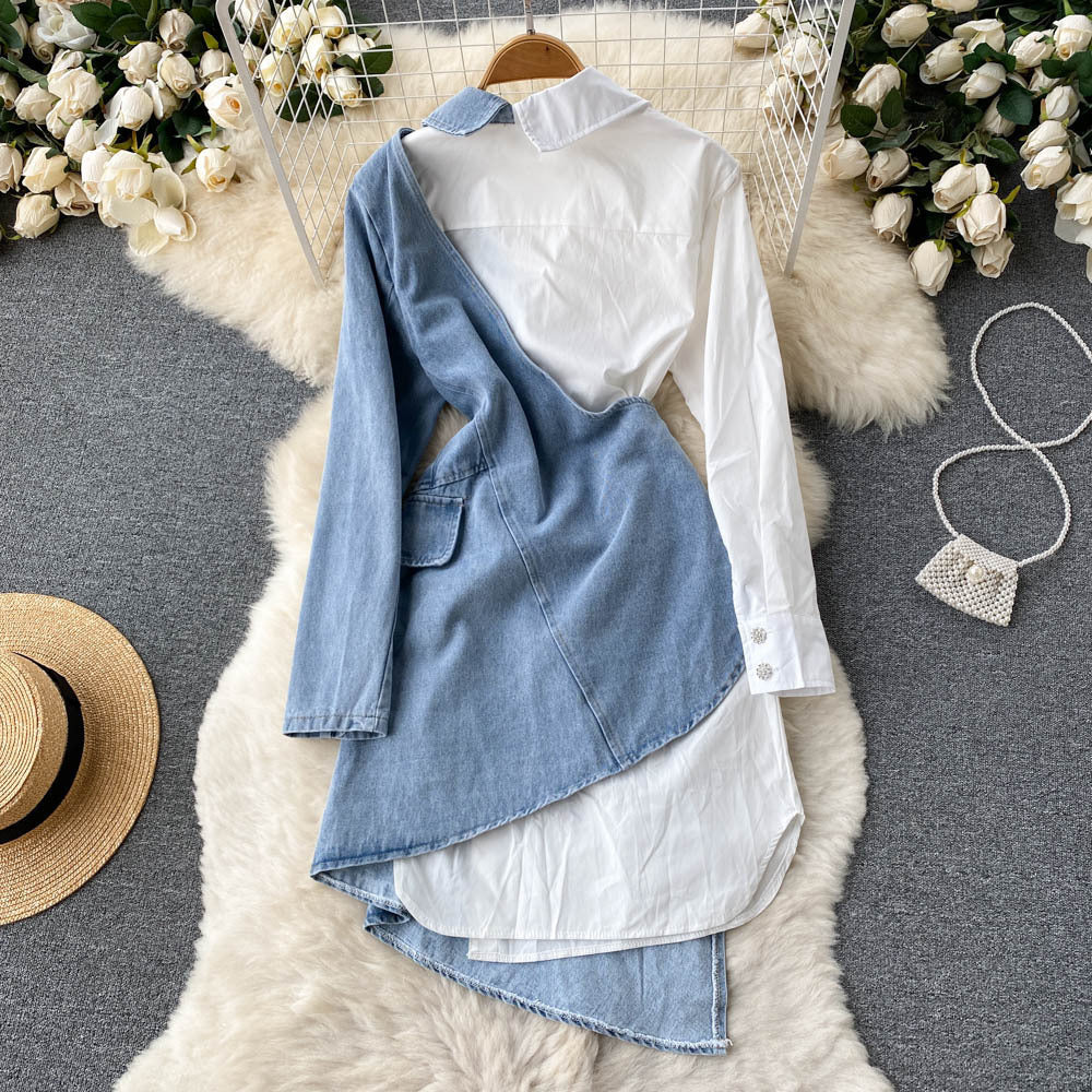 Irregular Stitch Denim Dress
