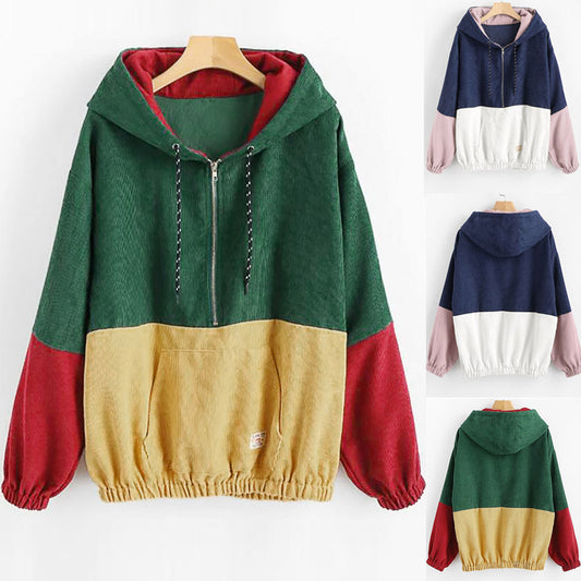 Color-blocked zip pocket hoodie