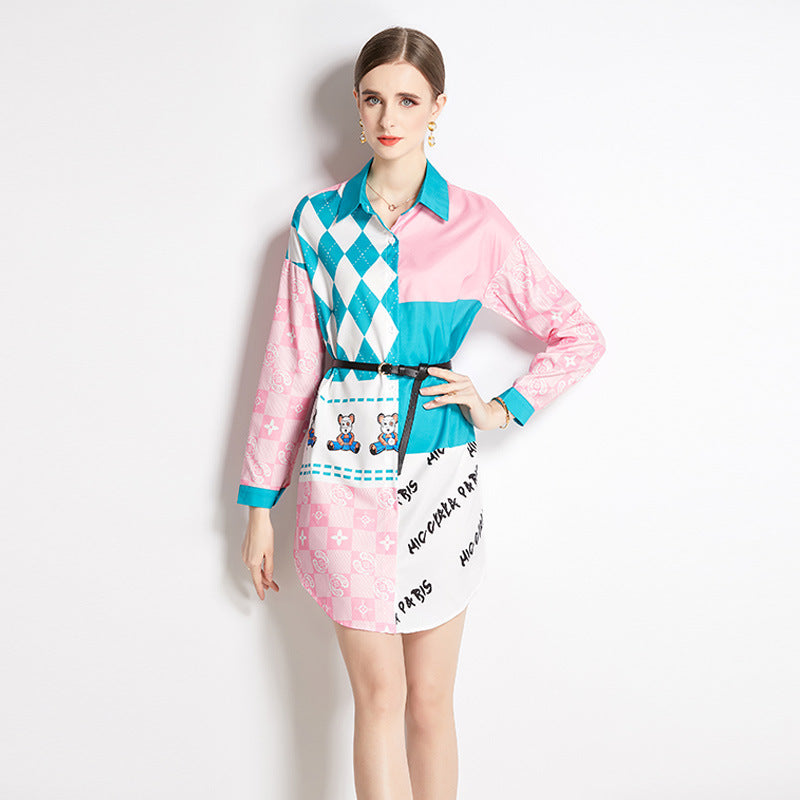 Flip Collar Printed Long Shirt
