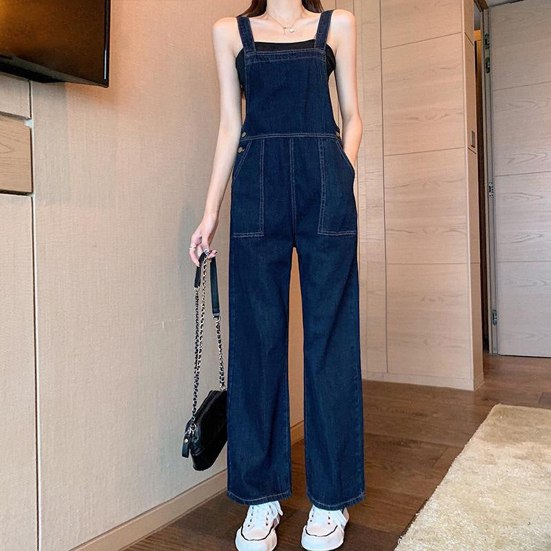 High-waist Dark Denim Overalls