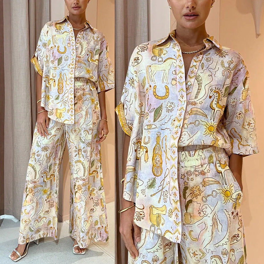 Pocket Half Sleeve Two-piece Suit